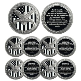 10Pcs Thin Gray Line Coin – Correctional Officer Prayer Coin with Eagle Design – Thin Blue Line Challenge Coin – Gray Prison Police Coin – Law Enforcement Appreciation Gift (Silver)