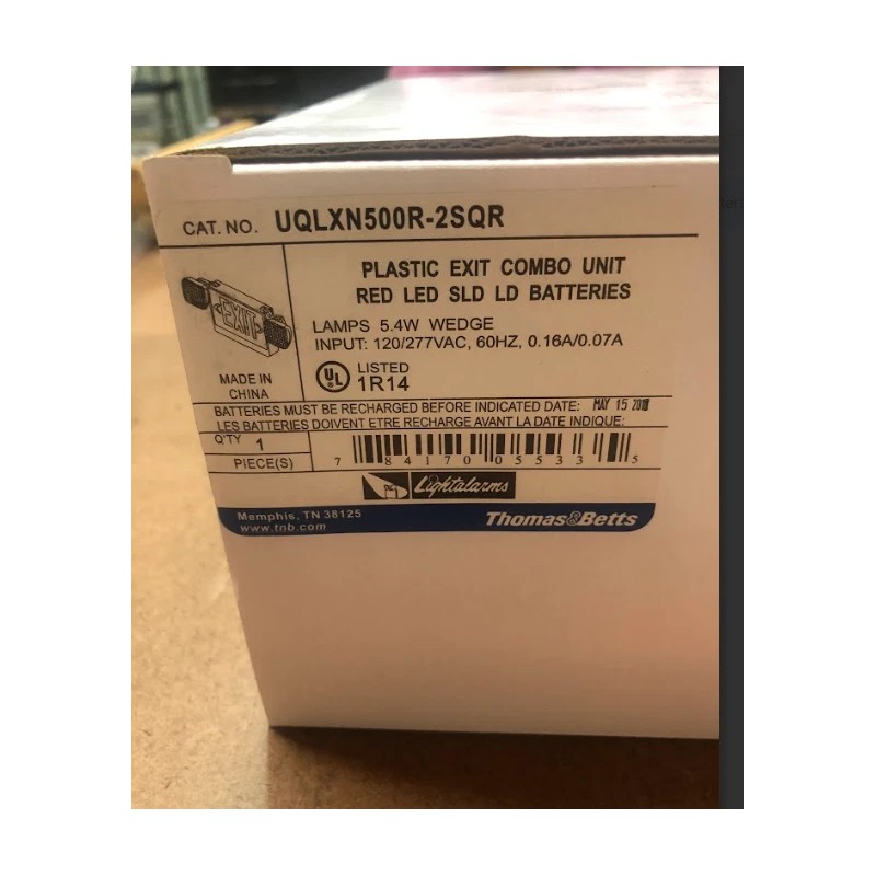 Thomas & Betts UQLXN500R-2SQR Red Thermoplastic Light Alarm LED Exit