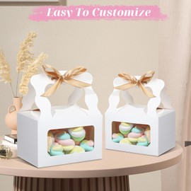 Liobelon 12 Pieces Christmas Gable Boxes For Party Favors Food-Grade Treat Boxes with Window Paper Gift Boxes Bakery Boxes with Ribbon Welcome Box for Birthday Wedding Party (white, small)