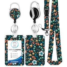 HAKUNEI Tropical Plants ID Badge Holder with Lanyard Retractable Badge Holders Reels with Badge Clip Adjustable for Women Kids Teacher Nurses Doctor Student