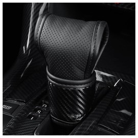 IHOTDER Car Gear Shift Knob Cover,Carbon Fibre Leather Gear Stick Cover for Car Decorations & Protection,Universal Car Interior Accessories Fits Car SUV Truck (Black)