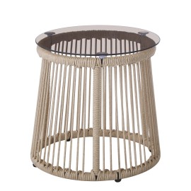 GDF Studio Outdoor Modern Patio Accent End Table Small Side Table Handwoven Rope Drum