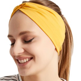 Women's Stretchy Twist Headbands, Solid Color, Non-Slip for Yoga, Workout, Running (Mustard, 1 Size)
