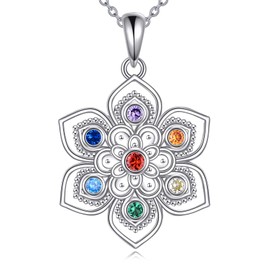 AINFQY Lotus Necklace 925 Sterling Silver Opal Lotus Flower Pendant Necklace Moonstone Lotus Jewelry Gifts for Women (Colorful Lotus)