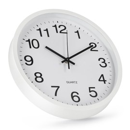 bakbrand Wall Clock Modern Simple Style Round Plastic Decor Clock Non-Ticking Silent Quartz Movement Wall Clocks for Home/Office/School/Living Room/Bedroom/Kitchen (White, 12 Inch)