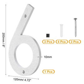 PATIKIL 8 Inch House Numbers, House Address Numbers Sign Large Floating Modern with Screws for Outside Door Wall Street, Silver, 6