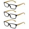 V.W.E. 3 Pairs Genuine Real Bamboo Reading Glasses - Rectangular