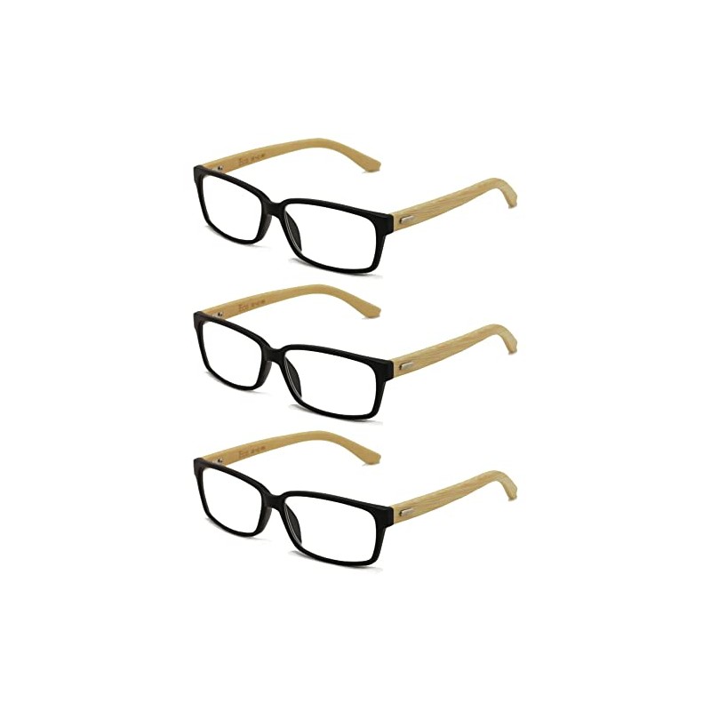V.W.E. 3 Pairs Genuine Real Bamboo Reading Glasses - Rectangular