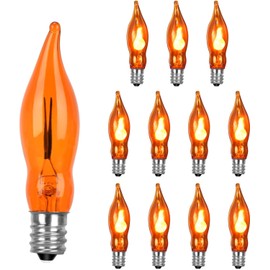 Bokoiuu Christmas Orange Flicker Flame Light Bulbs, Crystal Orange Flame Tip Candelabra Replacement Bulbs, Flickering Bulbs Dances with Flame, 1 Watts, E12 Candelabra Base, 12 Pack