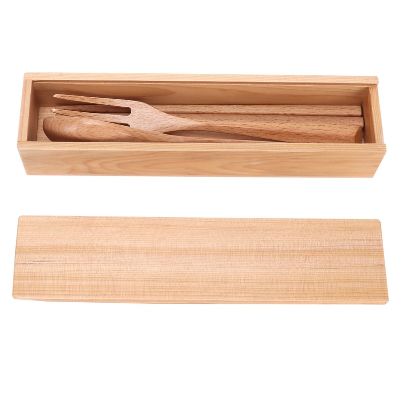 4Pcs/Set Chopsticks and Spoon Set Portable Wooden Tableware with Box