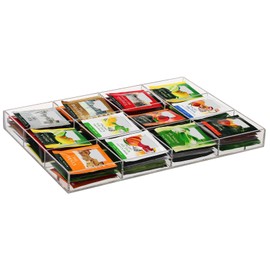Weysat 12 Grids Acrylic Tea Bag Organizer Clear Acrylic Holder with 12 Slots Tea Packet Storage Box Containers for Kitchen,Countertop,Cabinet,Drawer,Coffee Bar,Pantry