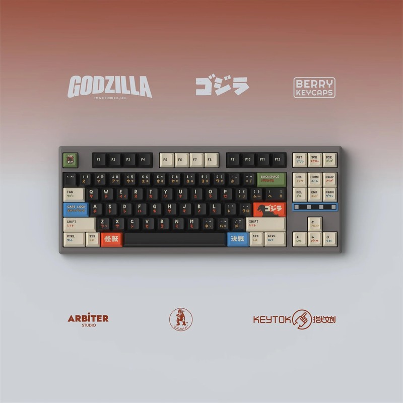Keytok Berry Low-Profile Black Classic Godzilla Keycaps 173pcs / Set