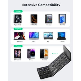 Samsers Foldable Bluetooth Keyboard with Touchpad - Portable Wireless Keyboard with Holder, Rechargeable Full Size Ultra Slim Pocket Folding Keyboard for Android Windows iOS Tablet & Laptop - Black