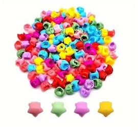 Mini Hair Claw Clips/Hair Bead Clips, 50-Piece Set, Mix Colourful Star and Heart Shapes, Girls' Hair Accessories (Mix Colourful Stars)