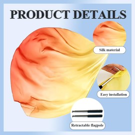 TRIMODI Women 1 Pair 55"x55" Real Silk Flags for Dance Church, Praise Dance Worship Flags with 2 Pcs Scalable Rod for Portable Worship Flag for Church Dance Banner (Yellow Orange Red)