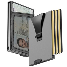 Slimwalt Slim Front Pocket Card Holder for Daily Commute & Travel, Minimalist RFID Blocking Mens Wallet for 4-6 Cards and 1 ID - Pop Up Wallet for Men with ID Window & Money Clip, Grey