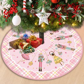 Pink Nutcracker Christmas Tree Skirt 48 Inch Christmas Nutcracker Tree Collar New Year Winter Xmas Tree Decor Nutcracker Christmas Decorations for Home Party