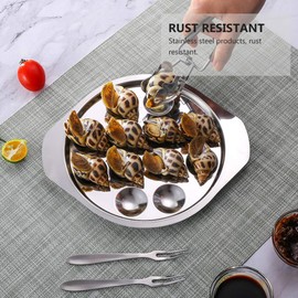 Yardwe 3 Pieces Seafood Tool Set with Tongs Fork and 12 Holes Snail Pan Snail Bowl Snail Pan Escargot Plate Stainless Steel Dinner Plate for Hotel Restaurant
