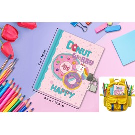 GINMLYDA Secret Diary for Girls with Lock, 7 x 5.25 Inches 160 Pages Girls Gifts Diary with Lock Doughnut Girls Journal Kids Notebook for Girls Birthday Presents 6-10 Years Old