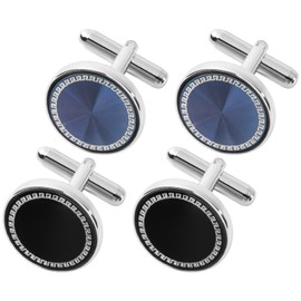 Dannyshi Cufflinks for Men Classic Wedding Business Shirt Cuff Links Silver Gold Black Set Gifts with Box (2Pairs Cufflinks-A)