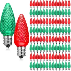 Glooglitter 100 Pieces C9 Christmas Light Replacement Bulb E17 LED Christmas Light Replacement Bulb Outlet Faceted Easter Bulb LED for Holiday Decoration (Red,Green)