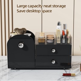 Makeup Organizer with Drawers,High-Capacity Skincare organizers,Makeup Brushes Holder,Make up organizers for Vanity,Cosmetic Display Cases,Bathroom Countertop Organizer(Black)
