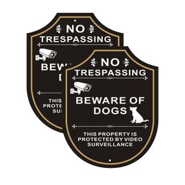 2 Pack Beware of Dog Signs for Fence, 9.6 x 7.7 inches, No Trespassing This Property is Protected by Video Surveillance Sign, Rust-Free/Fade Resistance Aluminum, Easy Mounting, Indoor/Outdoor Use