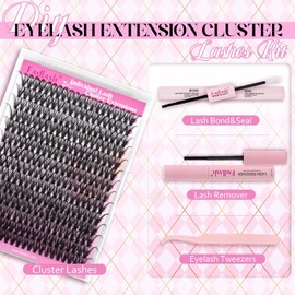 FADLASH DIY Lash Extension Kit 30D 0.07 C Curl Individual Lashes Clusters with Lash Bond and Seal, Lash Remover and Tweezers for Eyelash Extensions (30D, 15-20mm)