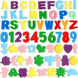 Gejoy 64 Pieces Sponge Painting Kit for Kids, Alphabet Numbers Animal Paint Sponges Painting Sponge Shapes Sponge Models Art Craft Drawing Tools for Kids Toddlers Kids Educational Bathroom