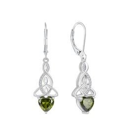 Rocayi Infinity Celtic Knot Earrings 925 Sterling Silver Dangle Drop Leverback Peridot Earrings August Birthstone Jewelry Gifts for Women