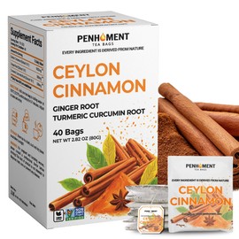 PENHOMENT 3in1 Cinnamon Tea Bags - Ceylon Cinnamon with Ginger, Turmeric - 40 Tea bags, 2gr/bag