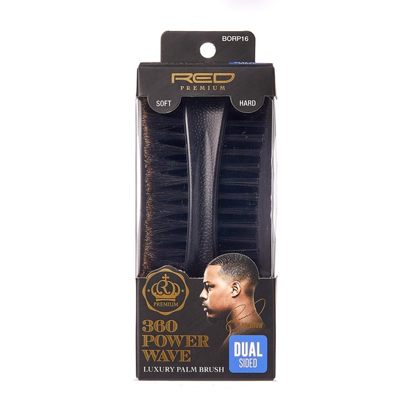 RED by KISS 360 Power Wave X Bow Wow Premium Boar Bristles 100% Natural Medium Soft (Dual Sided Palm Brush)