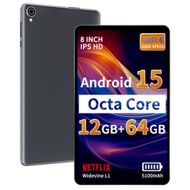 Topsand 2025 Android 15 Tablet 8 inch Tablet, Octa-Core Processor, 12GB RAM 64GB ROM 2TB Expandable, 1280 * 800 IPS HD Screen, WiFi6, BT5.4, Widevine L1, 5MP+8MP Dual Camera Tableta - Grey
