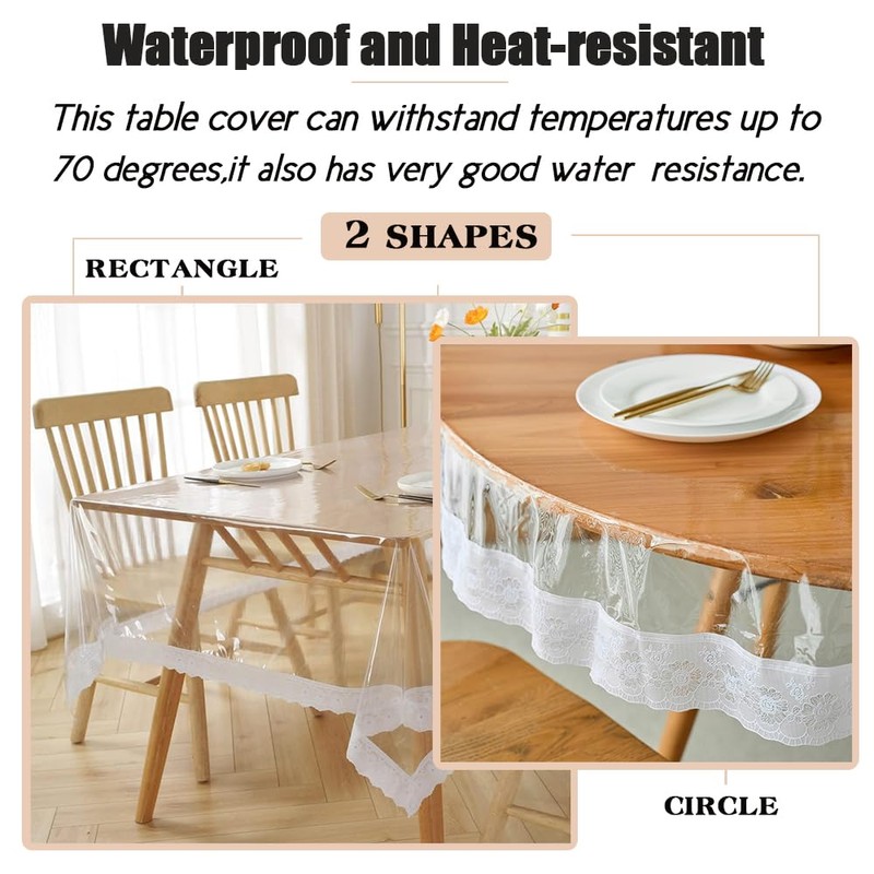 PVC Lace Table Cloth, Clear Waterproof Plastic Table Cover with