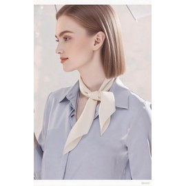 CHUNG Women's Satin Head Scarf Emulation Silk Handbag Hair Ribbons Bandanas Scarves SolidSquare-CreamWhite