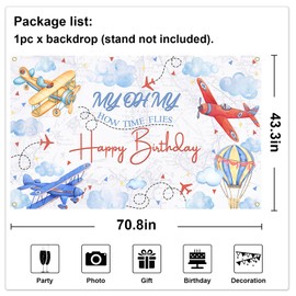 Mocsicka Airplane Birthday Backdrop Red and Blue How Time Flies Airplane Birthday Background Party Decorations Photo Booth Props (6x3.6ft)