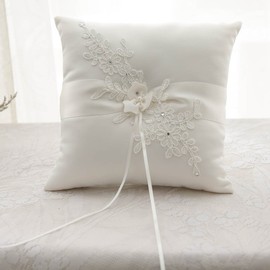 Awtlife Flower Wedding Ring Pillow Ivory Cushion Bearer for Beach Wedding 8.26 Inch