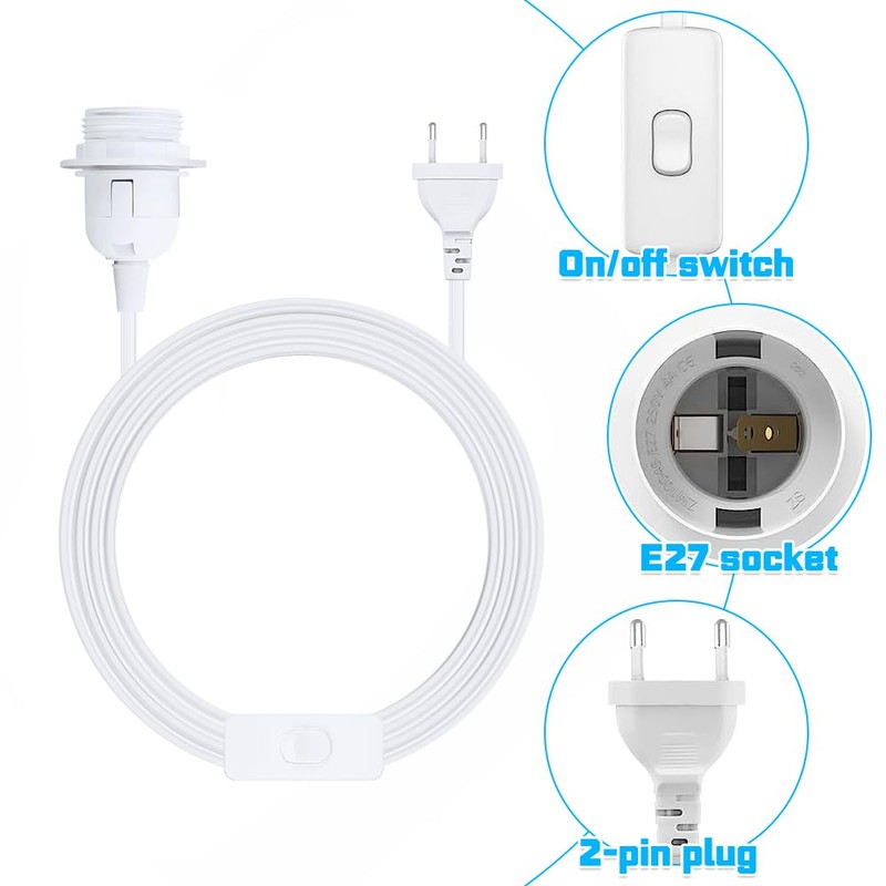 XEERUN E27 Lamp Socket with Switch with Plug, 3 x
