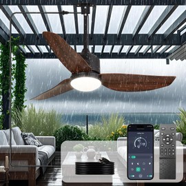 Depuley 42-Inch Outdoor Ceiling Fans: Walnut Waterproof Gazebo Fans with Lights Remote App Control - 3-Blade Plug-in Outdoor Hanging Fan for Patios Pergola Porch 6 Speed Reversible
