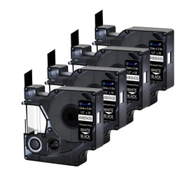 USUPERINK 4 Pack White on Black 12mm Industrial Vinyl Label Tapes Compatible for DYMO Label Maker Refills 1805435 1/2'' for Rhino 1000 3000 4200 5200 5000 6000 Industrial Label Makers