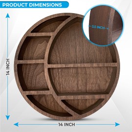 Wooden Crescent Moon Shelf Wall Decor - Decorative Boho Home Hanging Display Shelf for Bedroom, Dorm, Nursery - Easy Mount Storage for Crystals and Essential Oils - 14 x 14 x 3.5 (Brown)