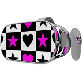 Decal Style Skin Wrap Compatible with Oculus Go Headset - Hearts and Stars Pink (Oculus NOT Included)