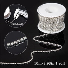 Crystal Rhinestone Chain, Crystal Rhinestone Clasp Chain, Clear Trimming Claw, Trimming Claw Chain, Crystal Rhinestone Chain Clear, for DIY, Sewing, Crafts, Jewellery Making, 10 m x 2 mm, Silver