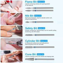 ANRUI Nail Cutter Attachments, 6 Pieces Diamond Hard Metal Nail Cutter Bits with Diamond Spiral Grooves, 3/32 Inch Cutter Attachments for Nail Preparation, Removal of Cuticles and Dead Skin, Medium