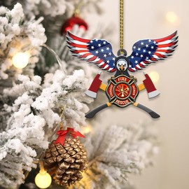 Firefighter Christmas Ornament, Firefighter Ornament, Firefighter Eagle US Flag Keepsakes, Gifts for Firefighters Fireman, Christmas Ornaments for Family Friends Colleague Boss Team Members