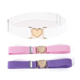Elastic Belts for Kids, Adjustable Girls' Belts, Boys Girls Stretch Belt, 3 Pack (White Pink Purple)