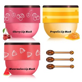 Bálsamo Labial Honey Pot, 3 Unidades, Exfoliante Labial Honey Pot Con Sabor A Cereza Y Sandía, Mascarilla Nocturna Para Labios Secos Y Agrietados...  