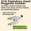 No-Drill 316 Stainless Steel Flagpole Holder – Ideal for Balcony