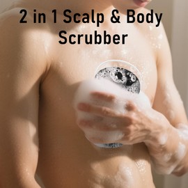 Silicone Body Scrubber for Men Shower Bath Exfoliator 2 in 1 Scalp Massage Mens Body Wash with No-Slip Handle Lather Deep Clean Bathing Upgrade Long Lasting Bristles Loofah All Skin 1 Pack Black