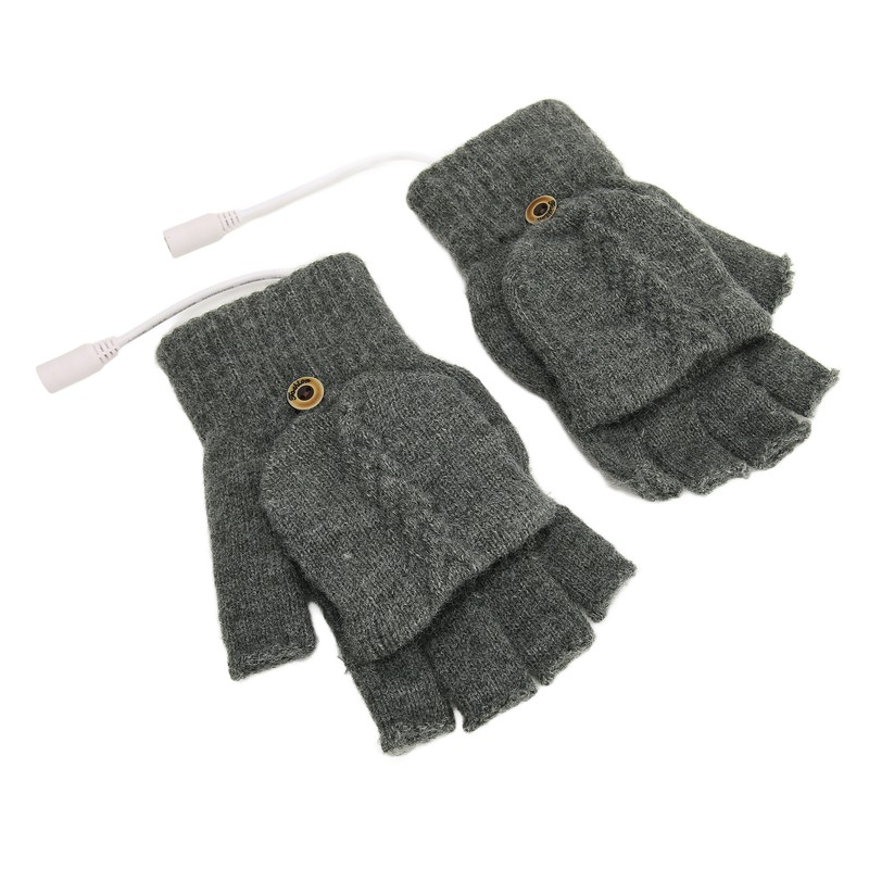 USB Warmer Heated Gloves Flip Half Fingerless Electronic Knitted Hand
